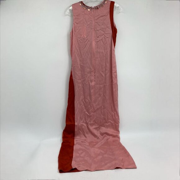 Tory Burch Orange Pink Rhinestone Beaded Neck Courtney Gown | Size 2 - Picture 4 of 11